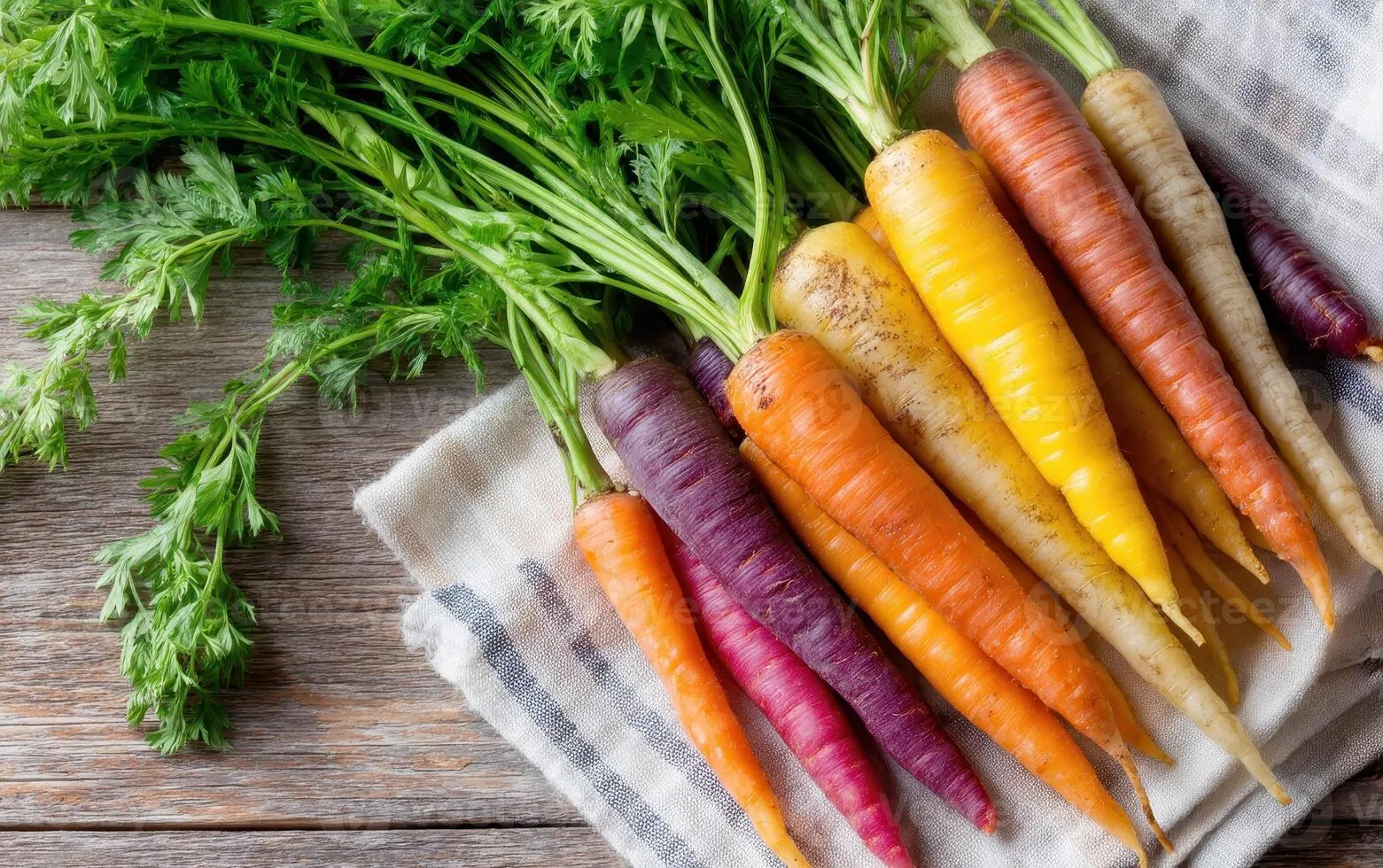 Fresh ingredients arranged on a wooden table with colorful vegetables and whole grains